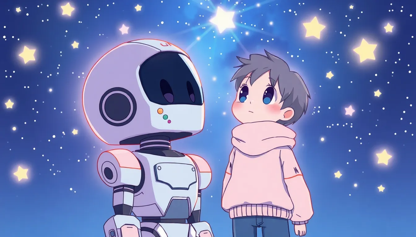 星空を見上げるロボットと人間