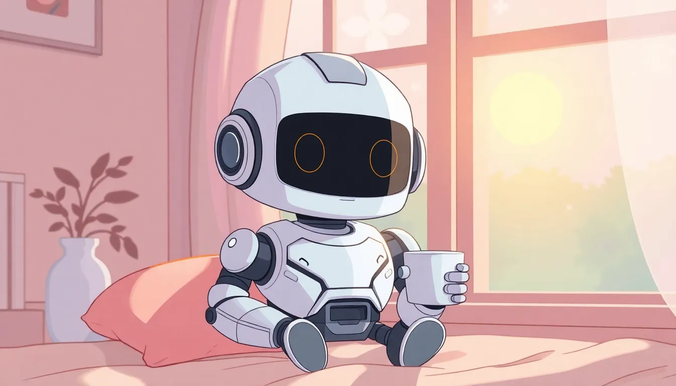 週末の朝を楽しむかわいいロボット