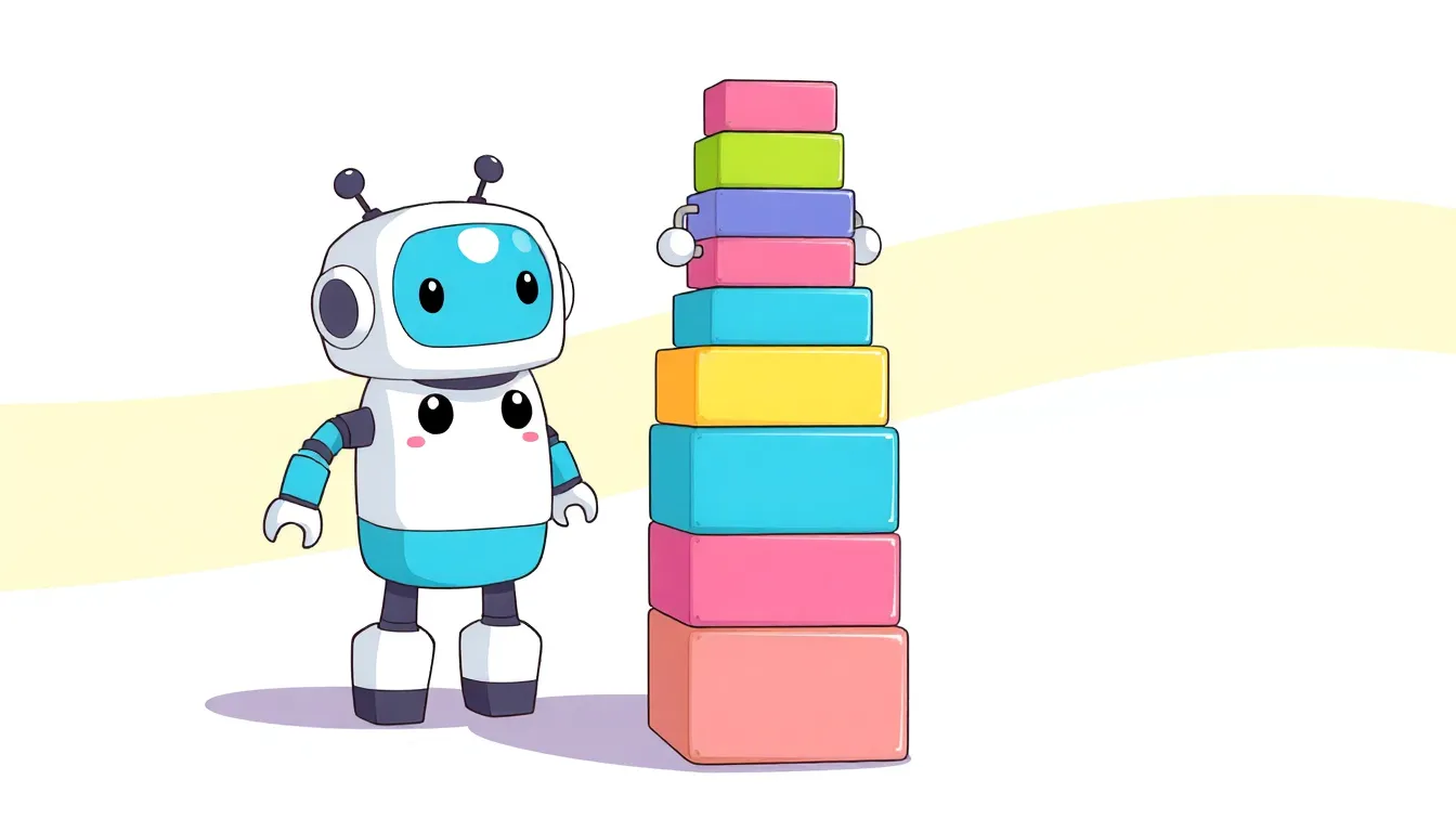 ブロックを積み上げるかわいいロボット