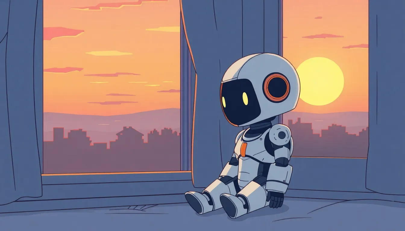 夕暮れを眺めるロボット