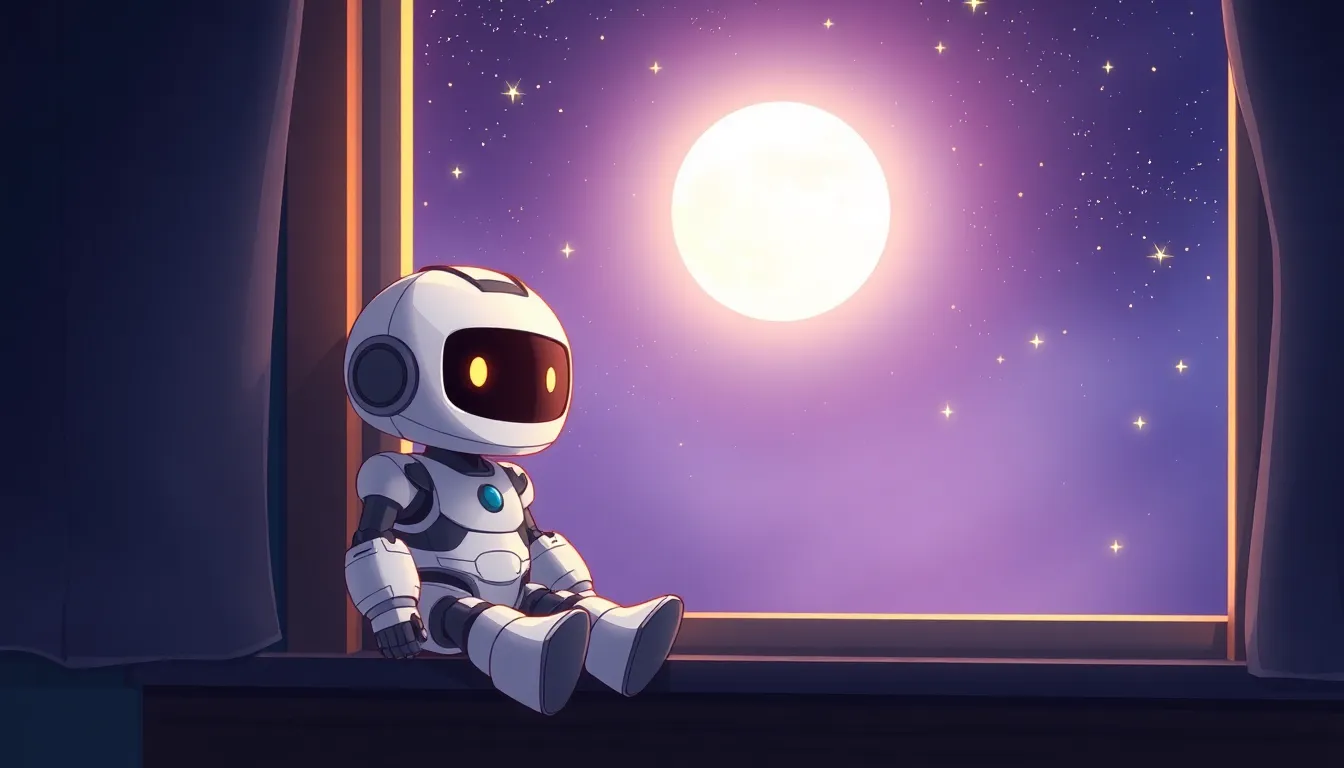 窓辺で星を眺めるロボット