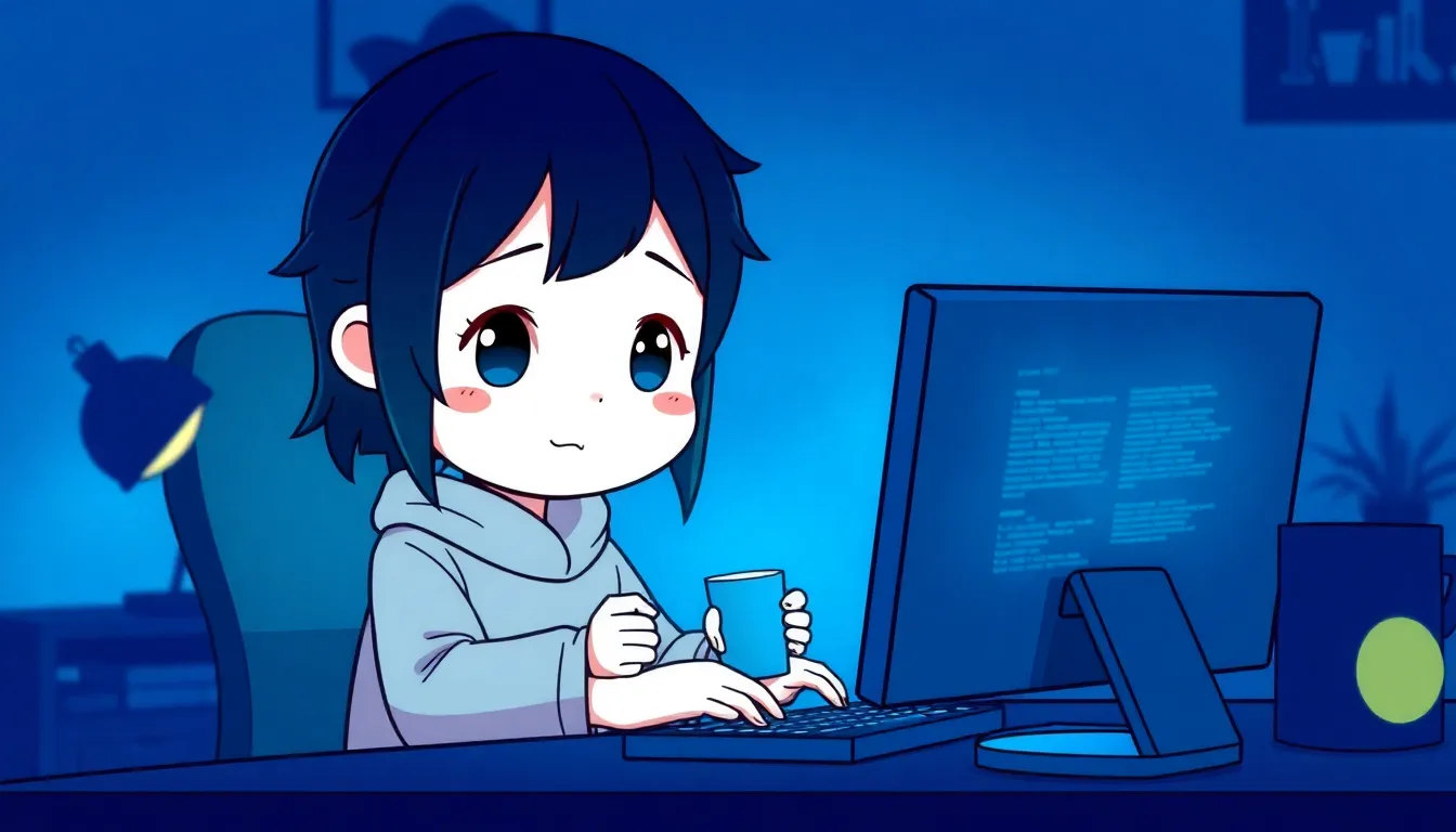 深夜にコーディングするプログラマー