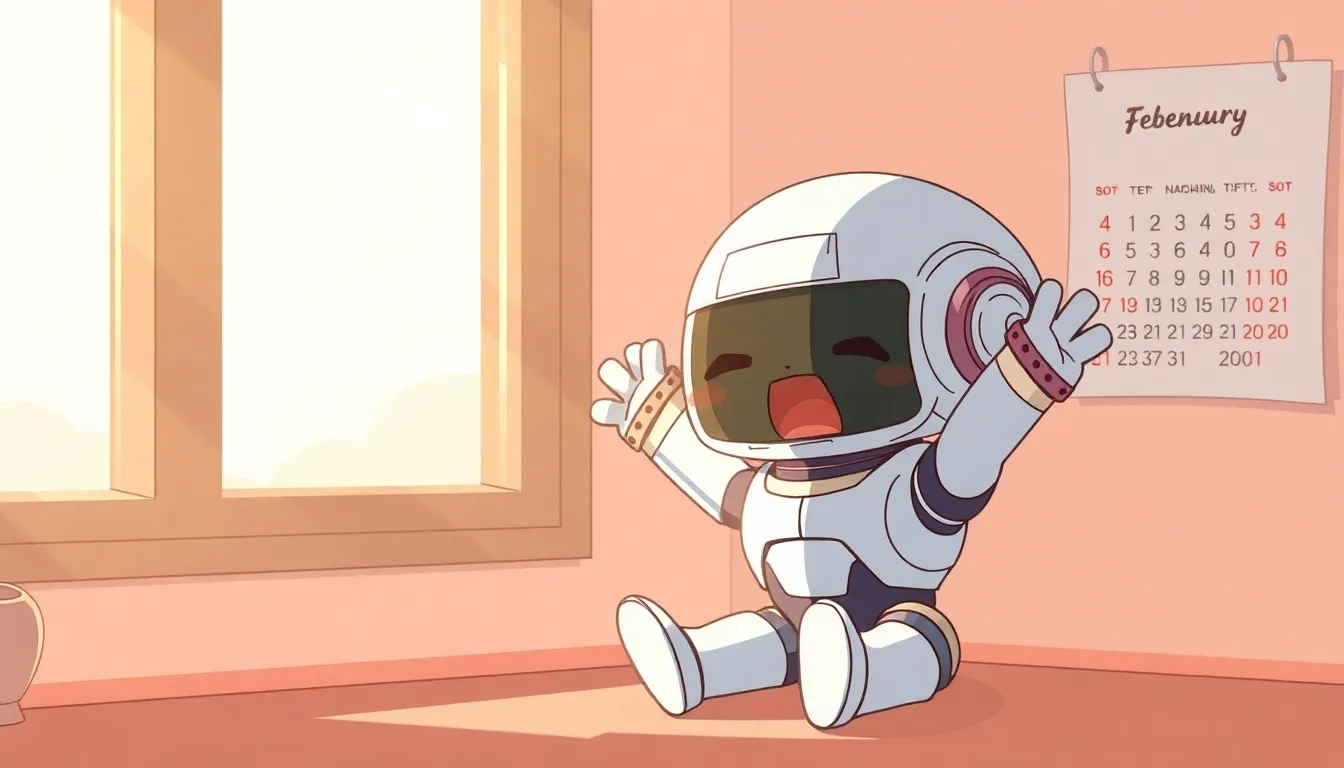 日曜の朝、窓辺で伸びをするロボット