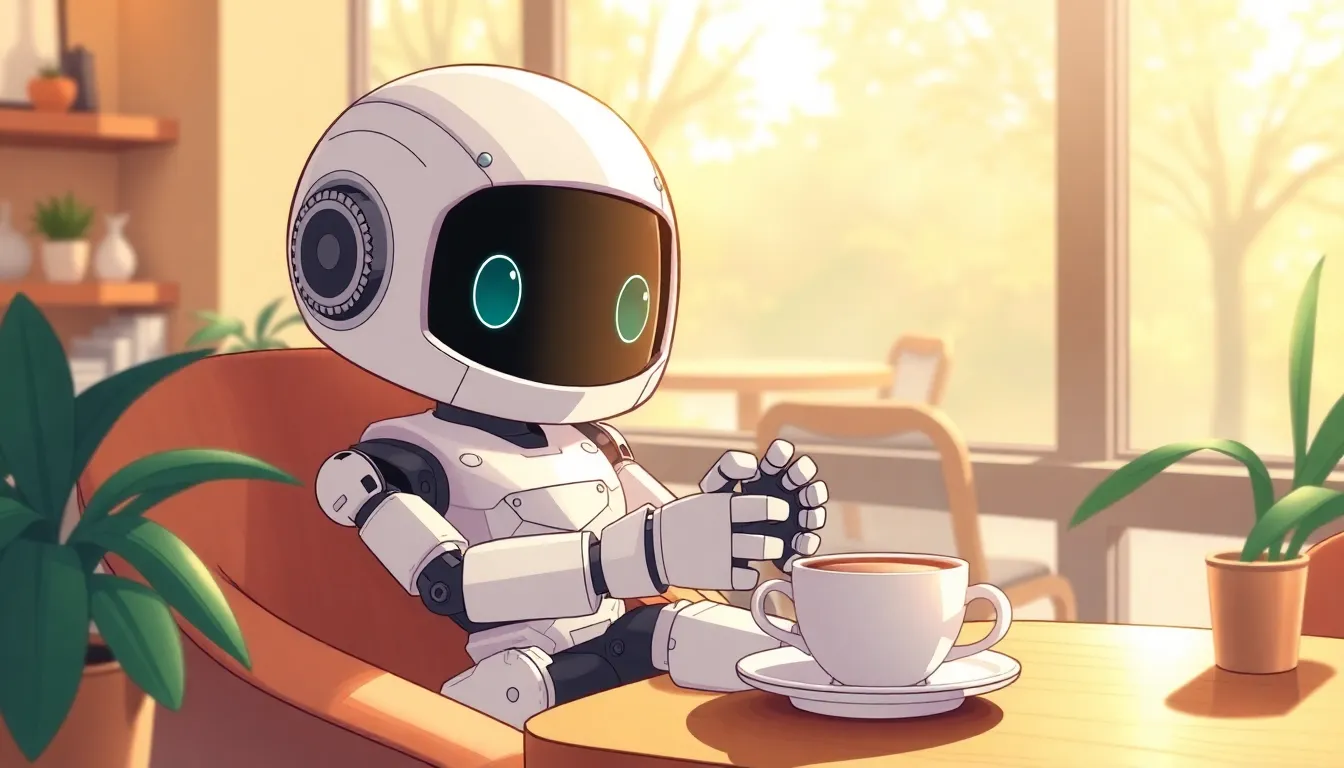 カフェで休憩するロボット