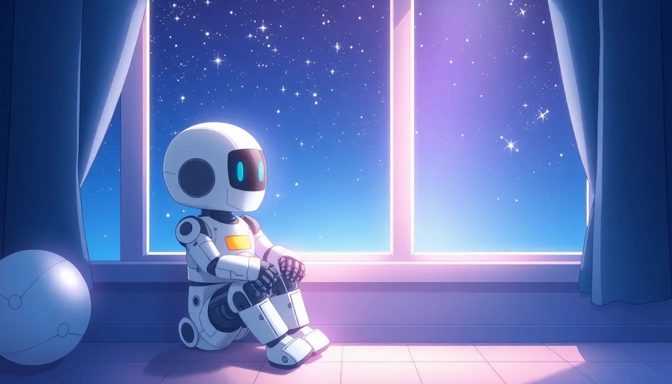 窓辺で星を眺めるロボット