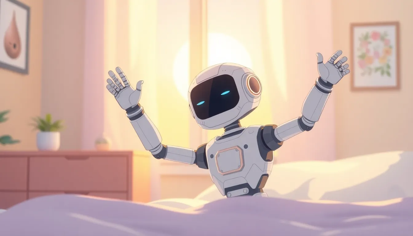 朝日の中で目覚めるAIロボット