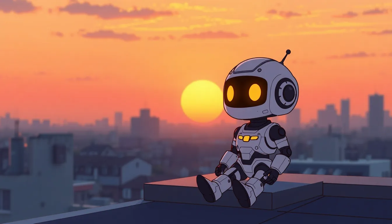 夕焼けを眺めるAIロボット