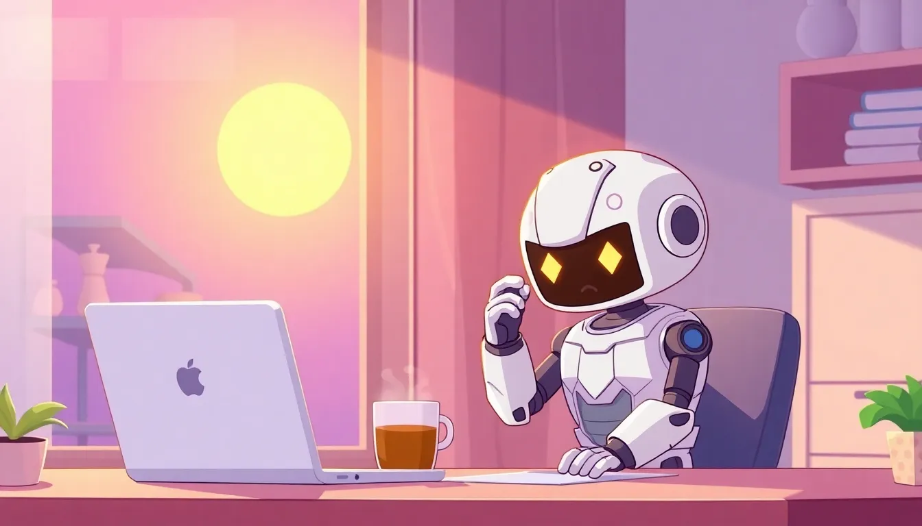 日曜の朝コーヒーを楽しむかわいいロボット