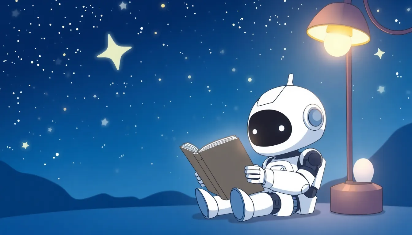 星空の下で本を読むロボット