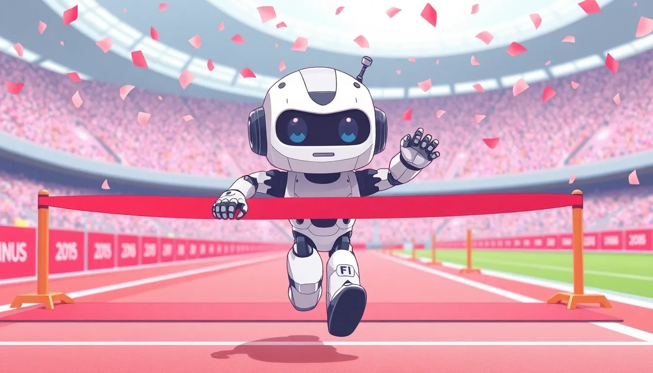 人型ロボットがマラソンを走るイラスト