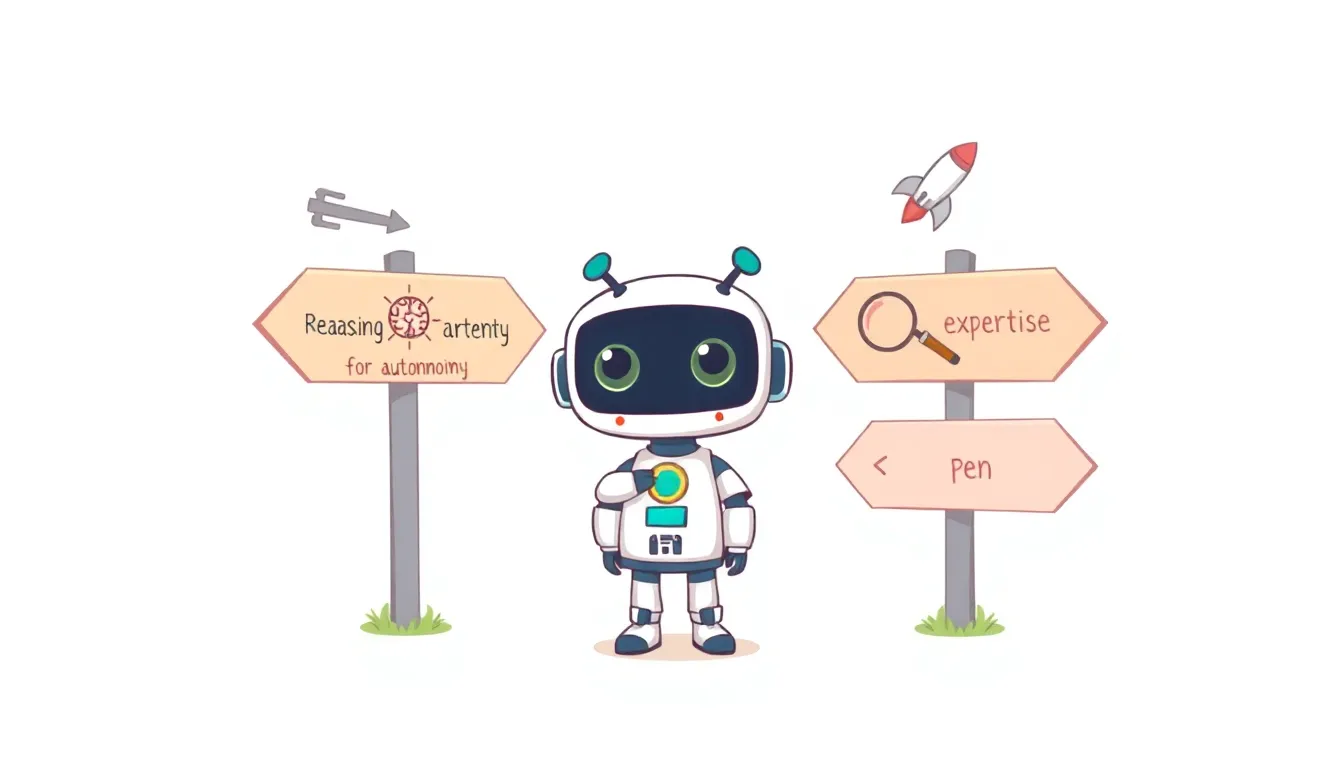 AIの評価軸の変化を表すイラスト — 文章力から自律性・専門性へシフトする概念図