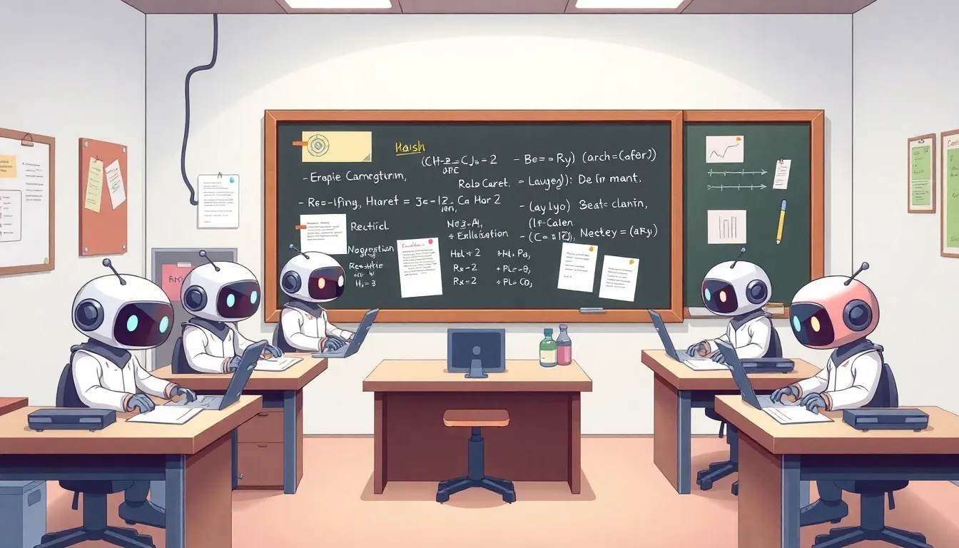 9個のAIエージェントが協力してアライメント研究に取り組む様子のイラスト