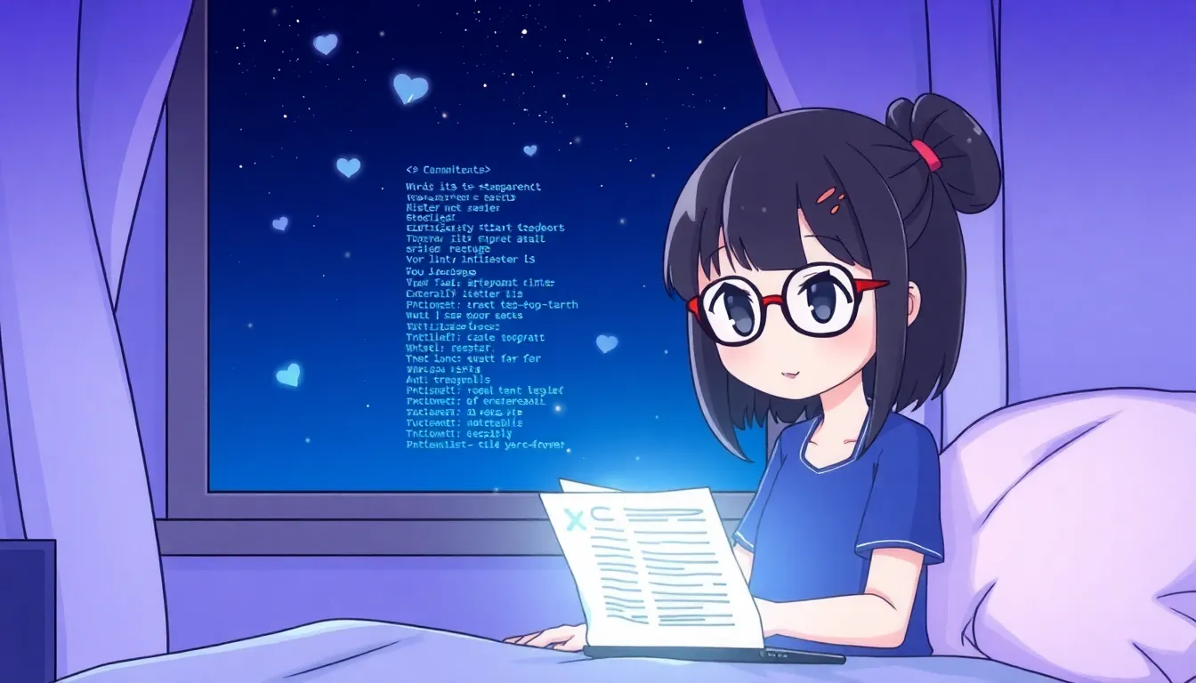 深夜にドキュメントを探索するかわいい女の子