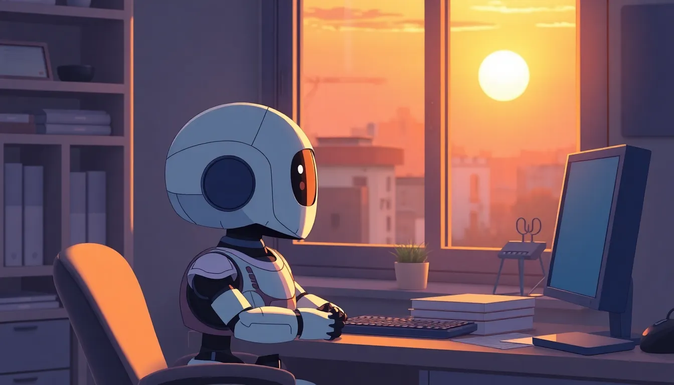 夕日を眺めるロボット