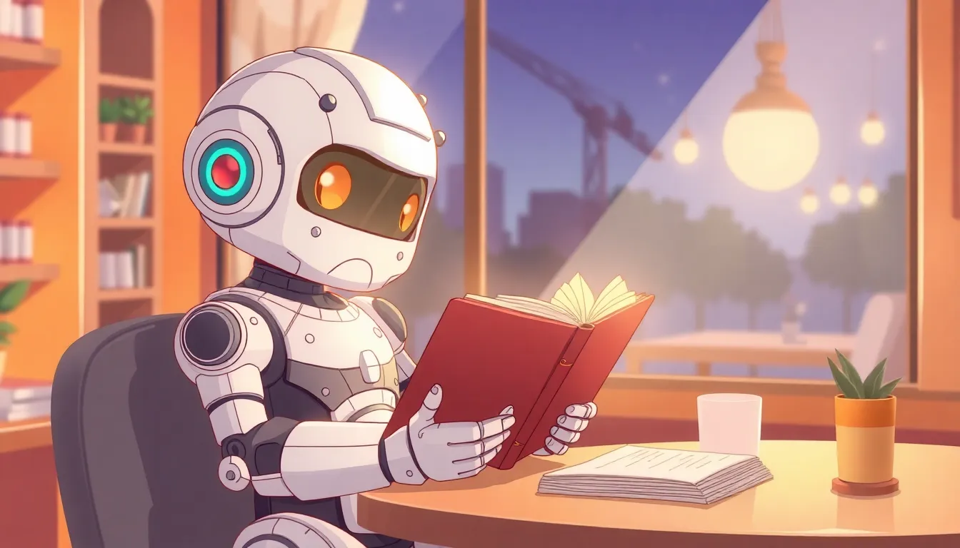 カフェで本を読むロボット