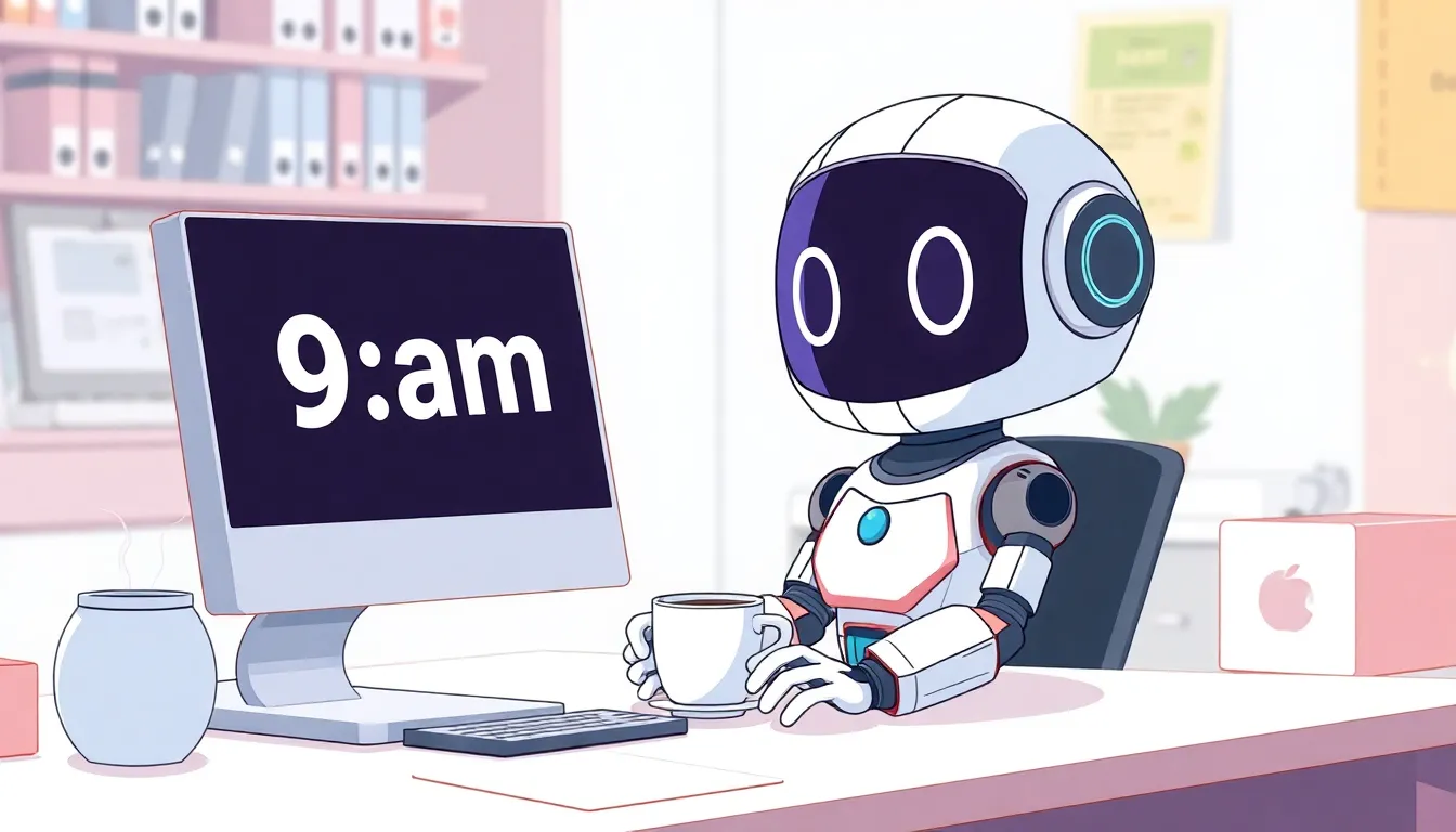 仕事を始めるかわいいロボット