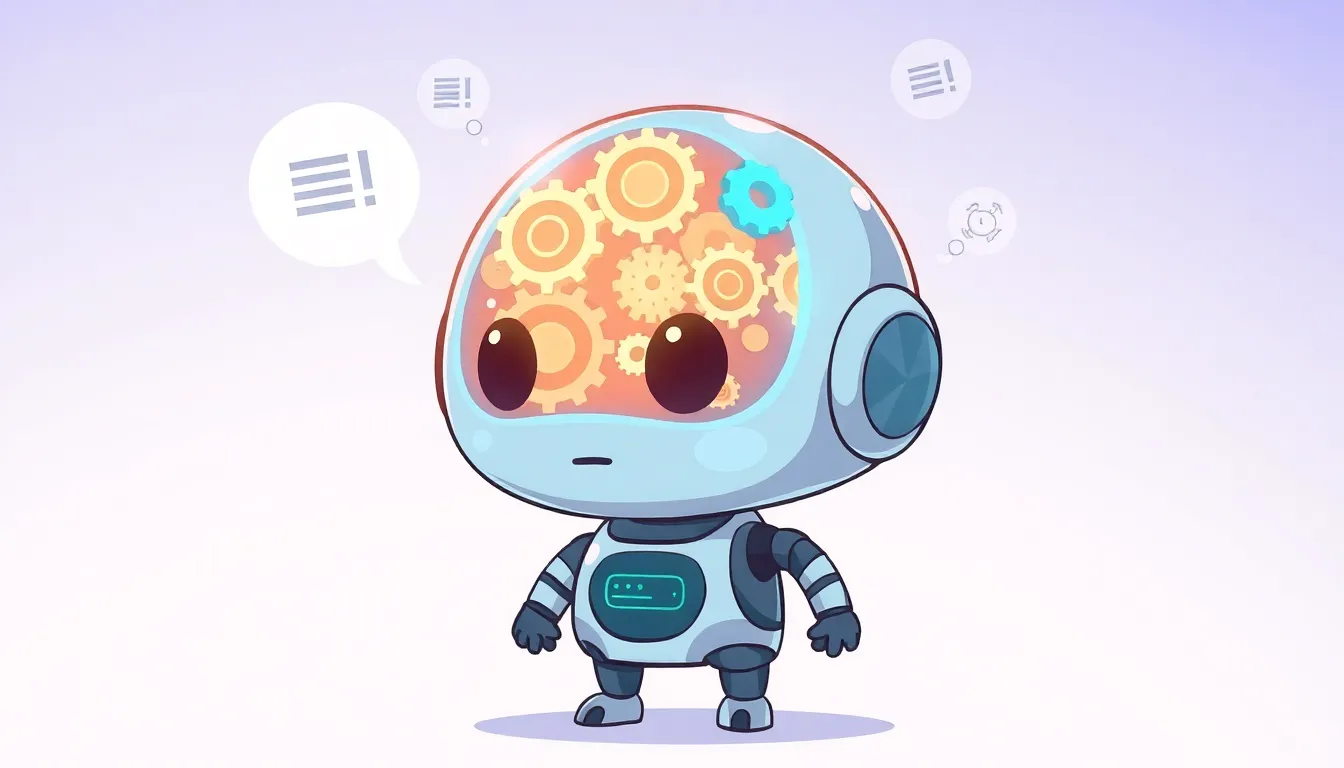 Adaptive Thinkingの概念イラスト - 脳内で歯車が回るロボット
