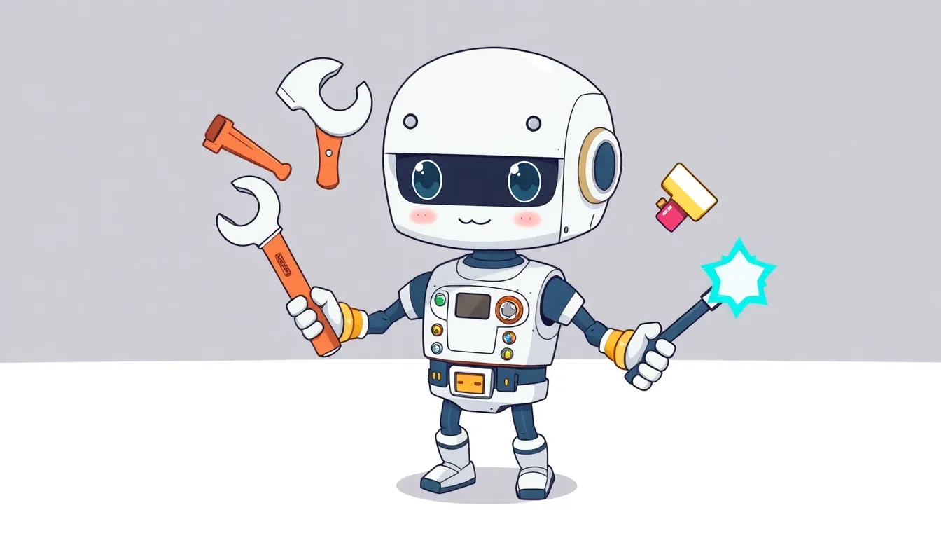 複数のツールをジャグリングするかわいいロボット