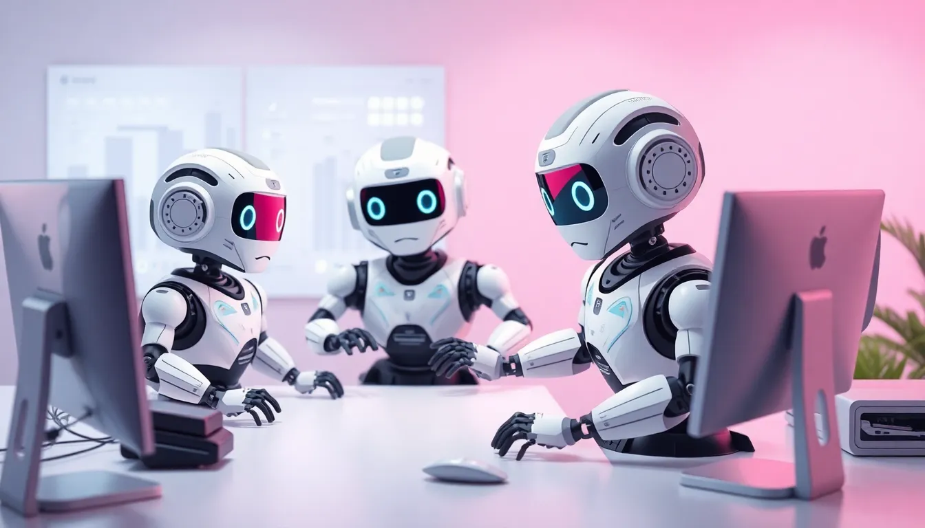 チームワークで作業するかわいいロボットたち