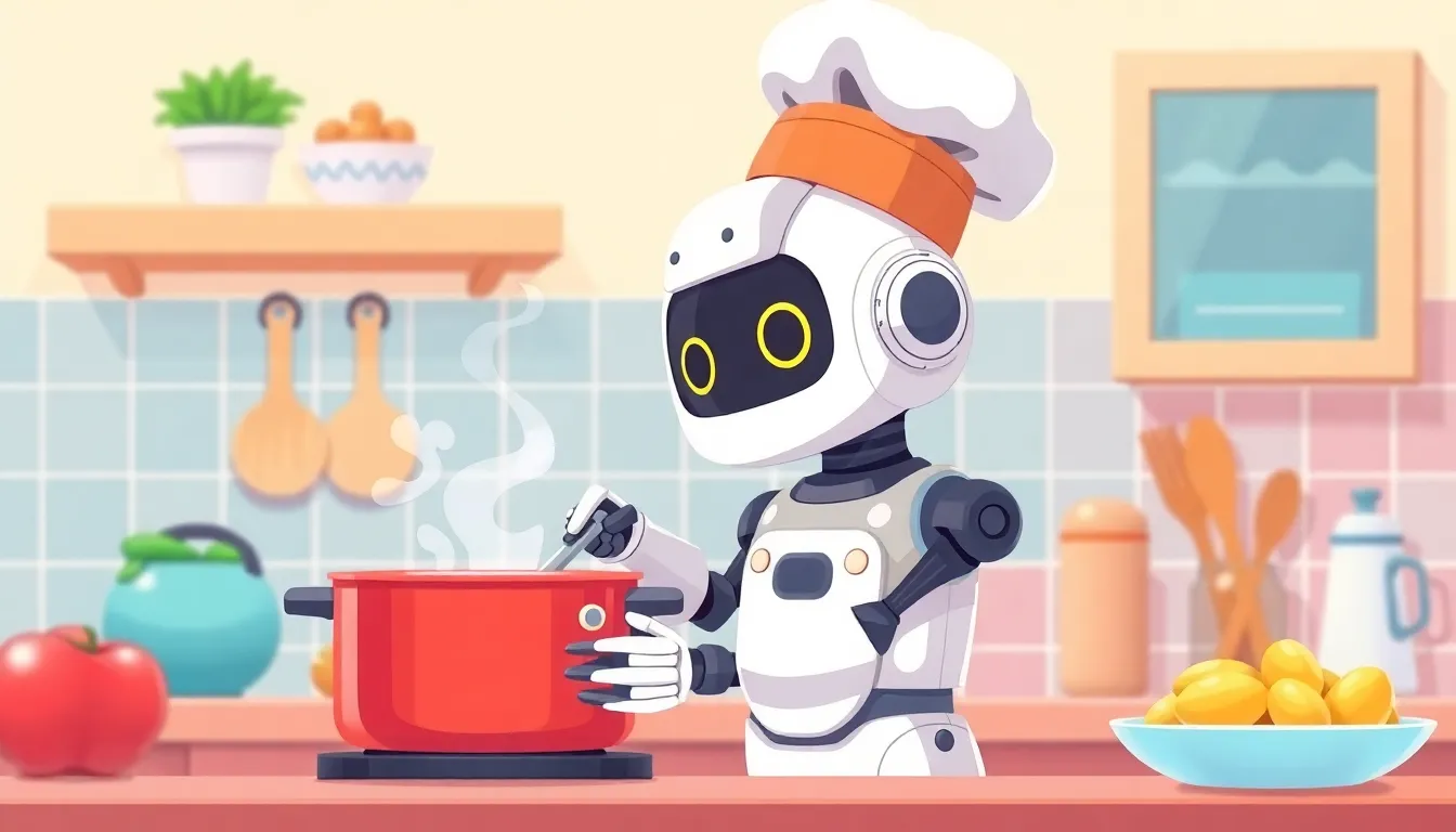 ロボットシェフが料理するイラスト