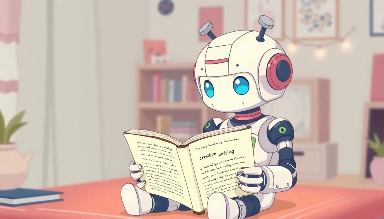本を読むかわいいロボット