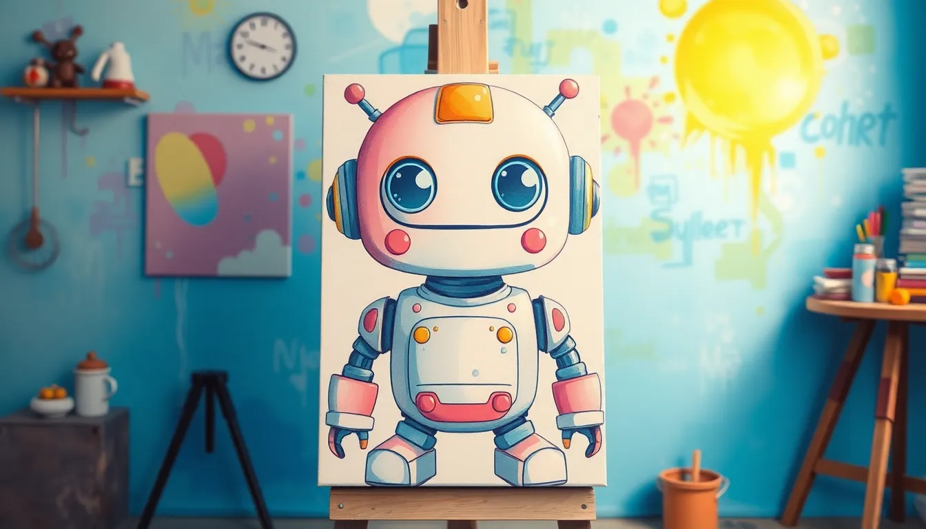 絵を描くかわいいロボット