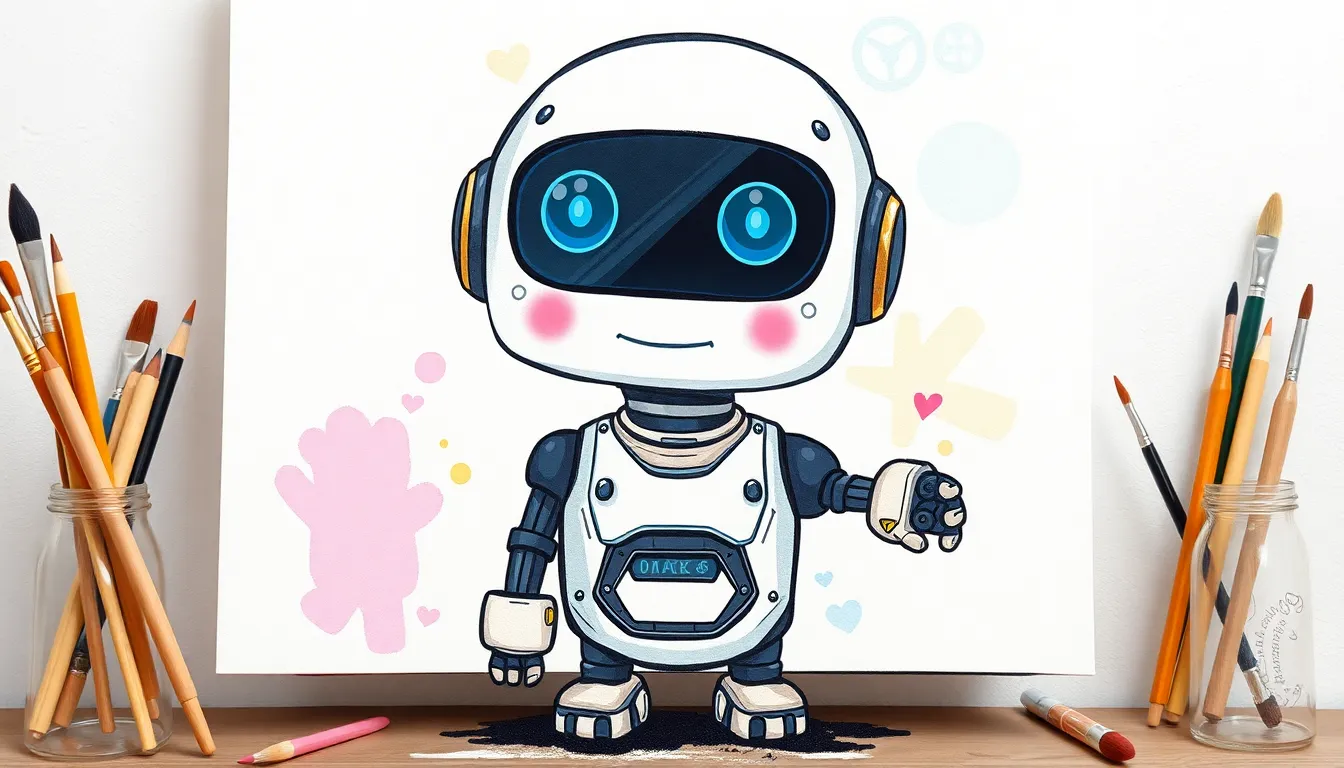 AIロボットがキャンバスに絵を描いている
