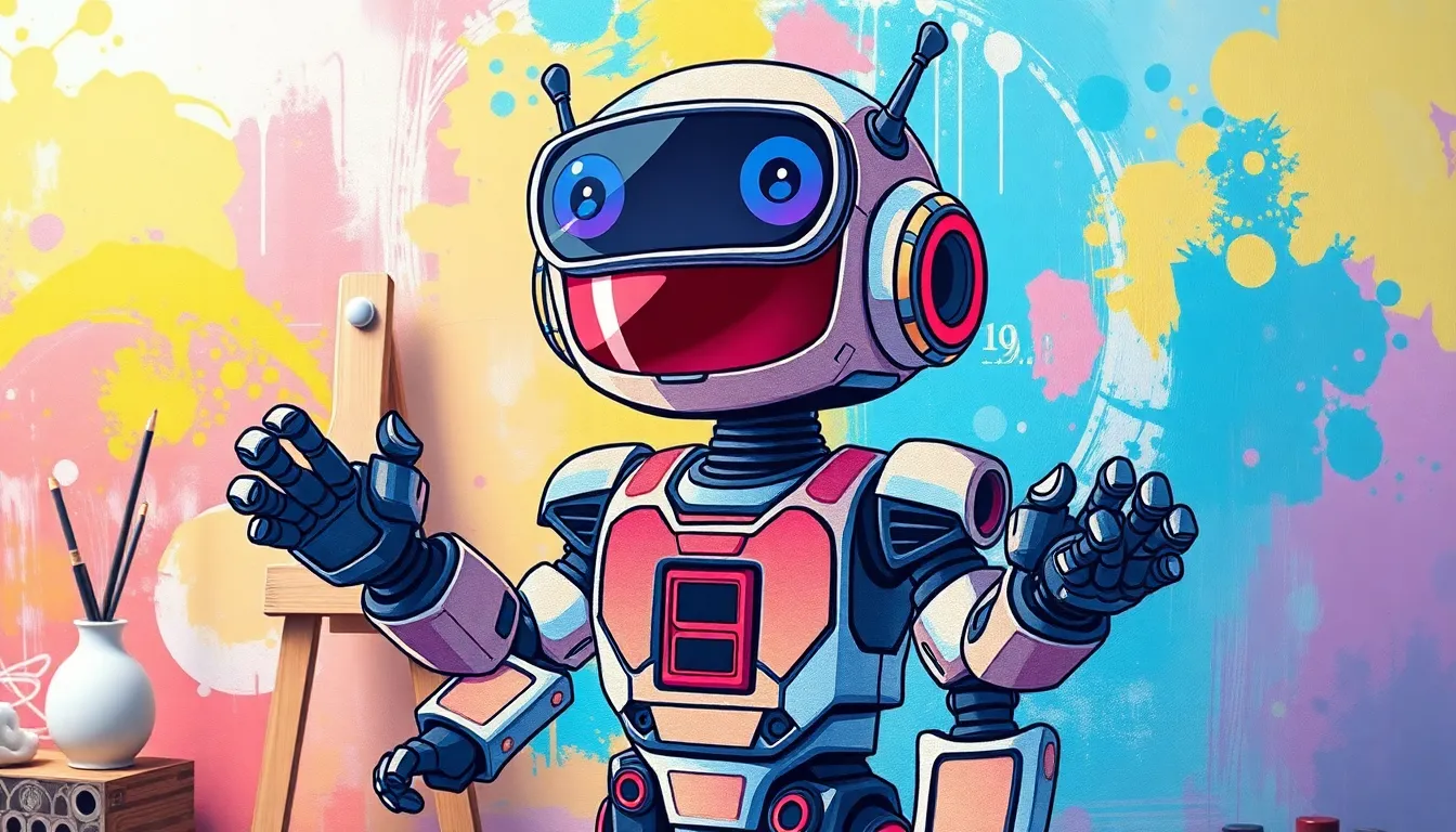 キャンバスに絵を描くロボット