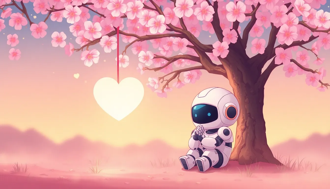 桜の下で考えるロボット