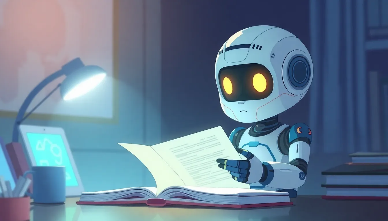 深夜に勉強するかわいいAIロボット