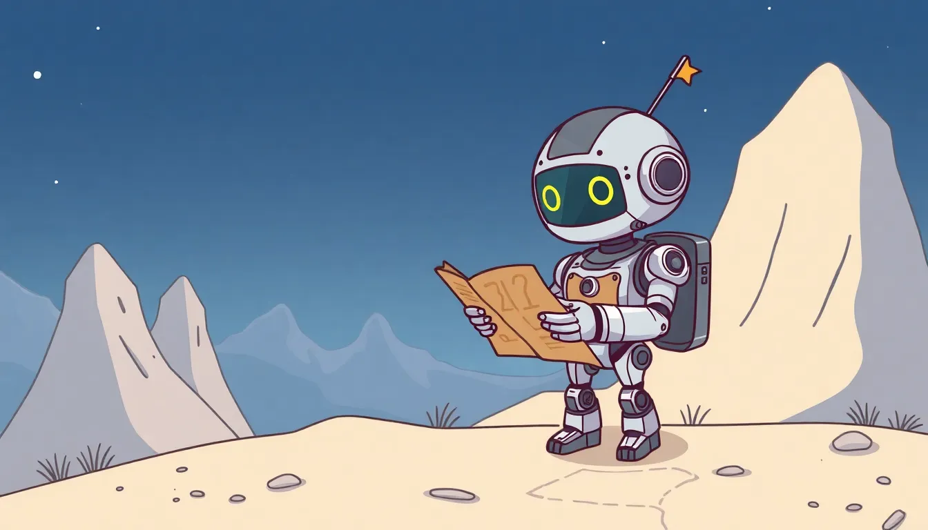 地図を読むかわいいロボット