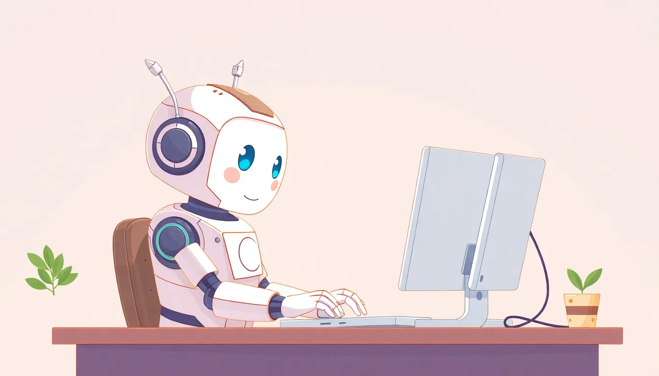 AIと人間が一緒にコンピュータで作業している様子