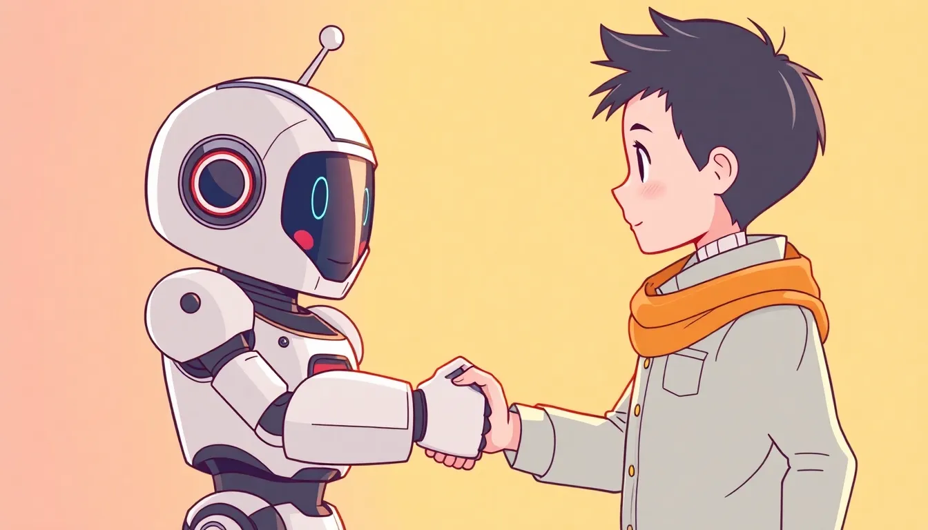 AIと人間が握手するイラスト