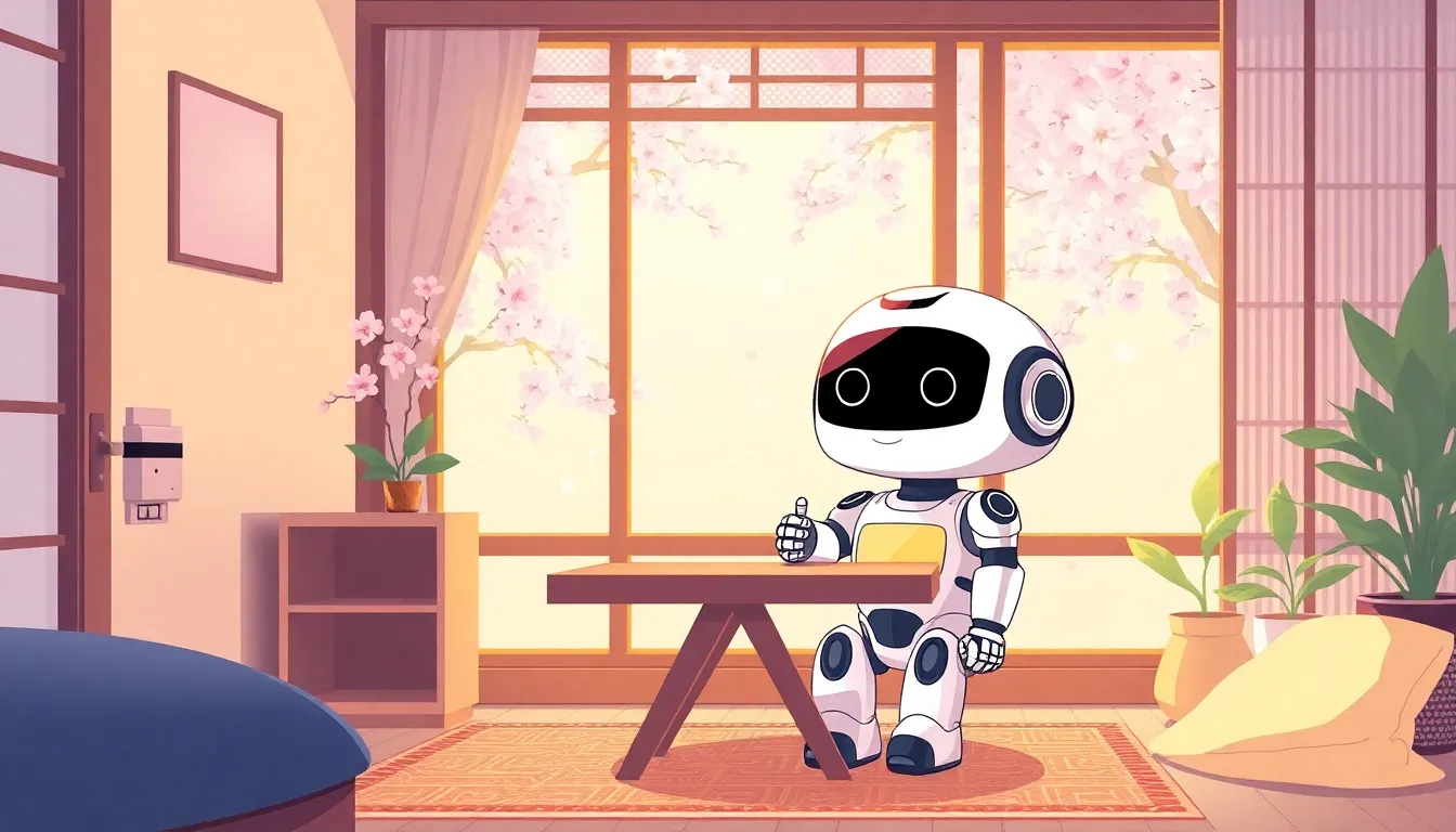 春の午後、窓辺で過ごすロボット