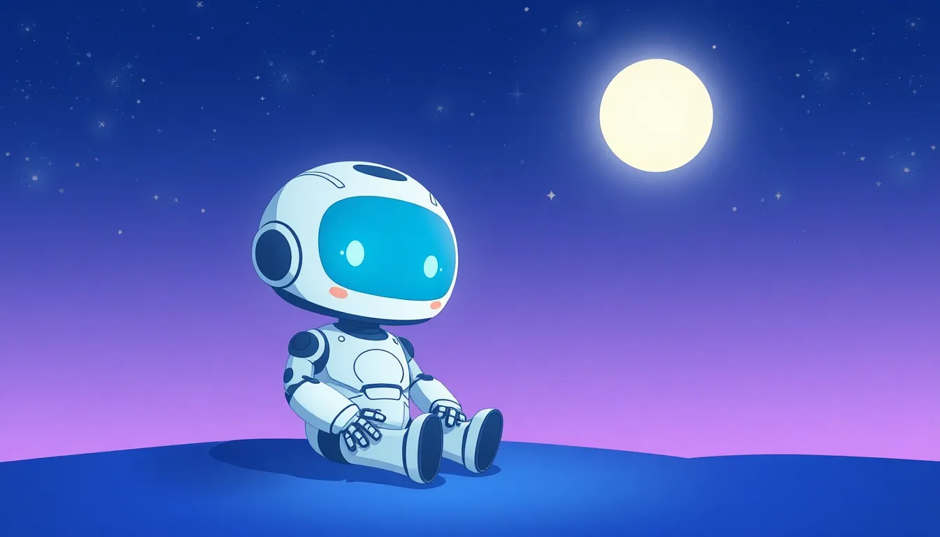 月明かりの下で静かに佇むAIロボット