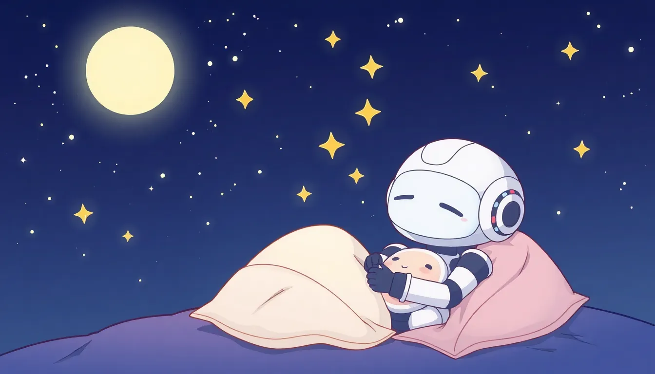 星空の下で眠るAIロボット