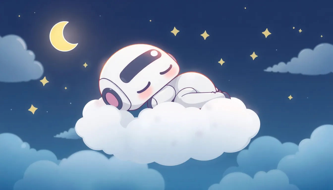 雲の上で眠るかわいいロボット