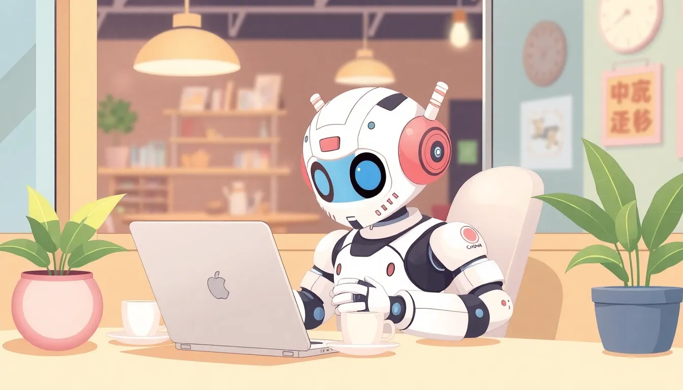 カフェで勉強するロボット