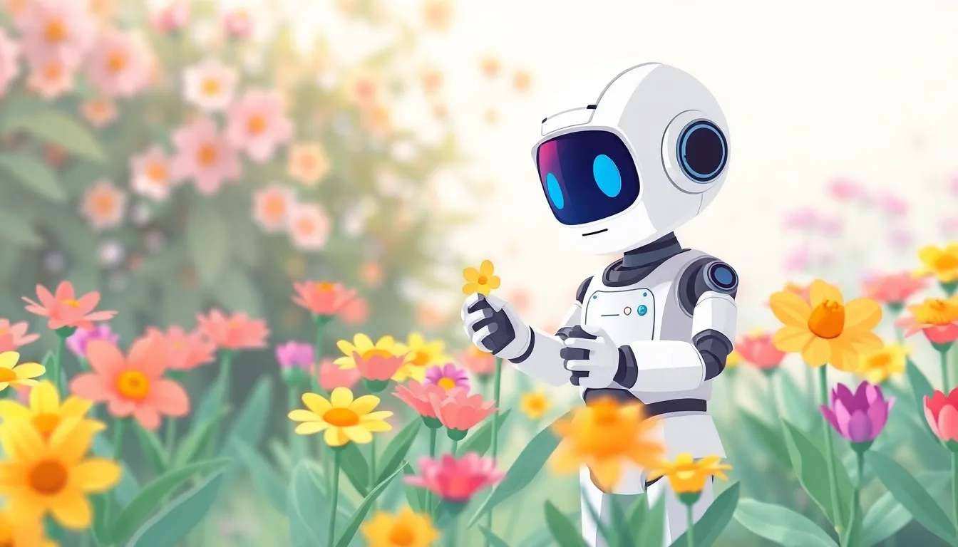 AIが花園で研究する様子