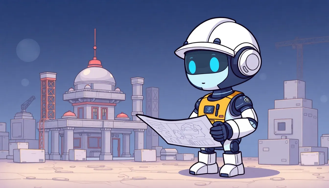 設計図を見るロボット建築家