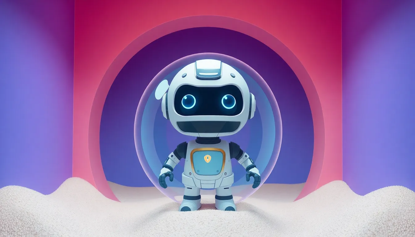 安全なバブルシールドの中のかわいいロボット