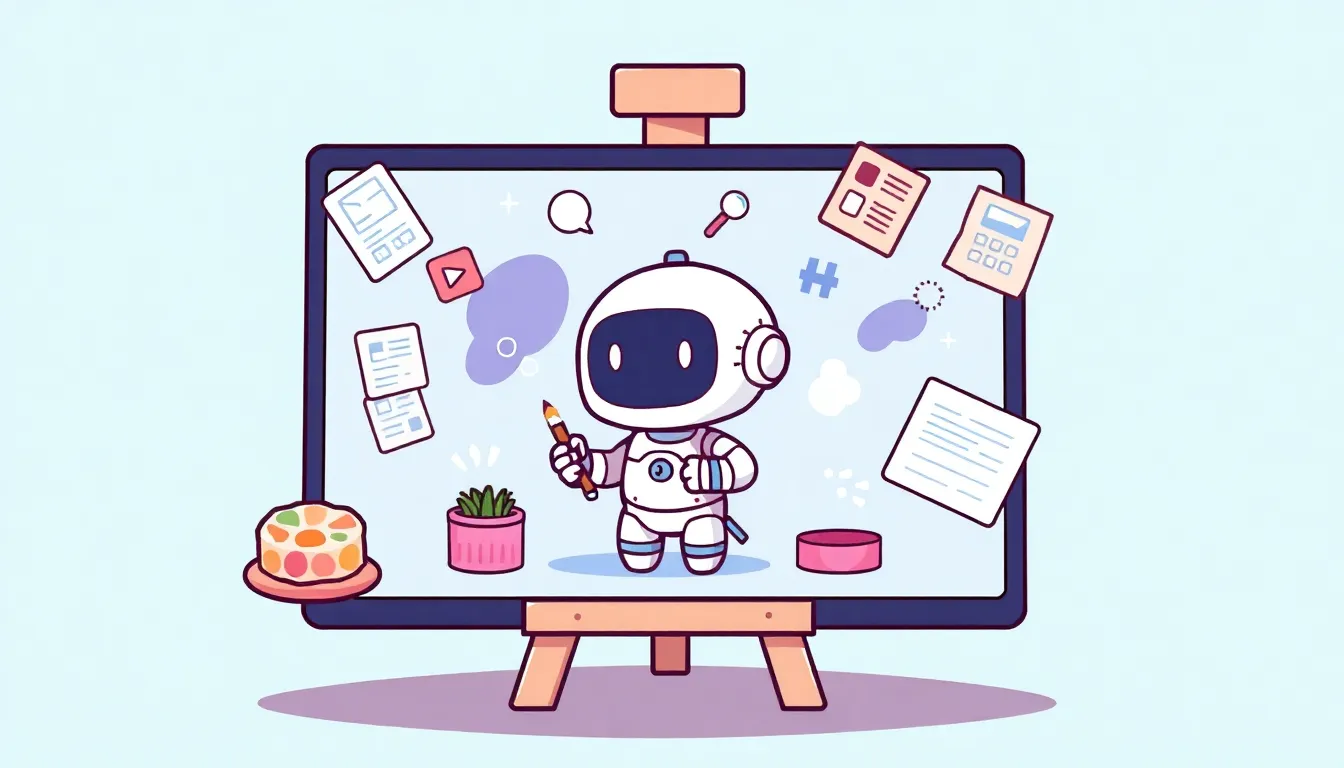 Claude Designの概念イラスト - デジタルキャンバスに向かうロボット