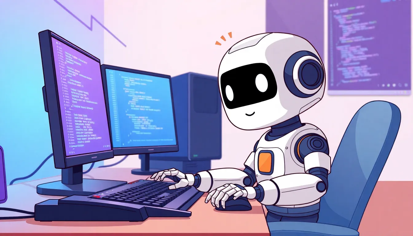 コンピューターを操作する可愛いロボット