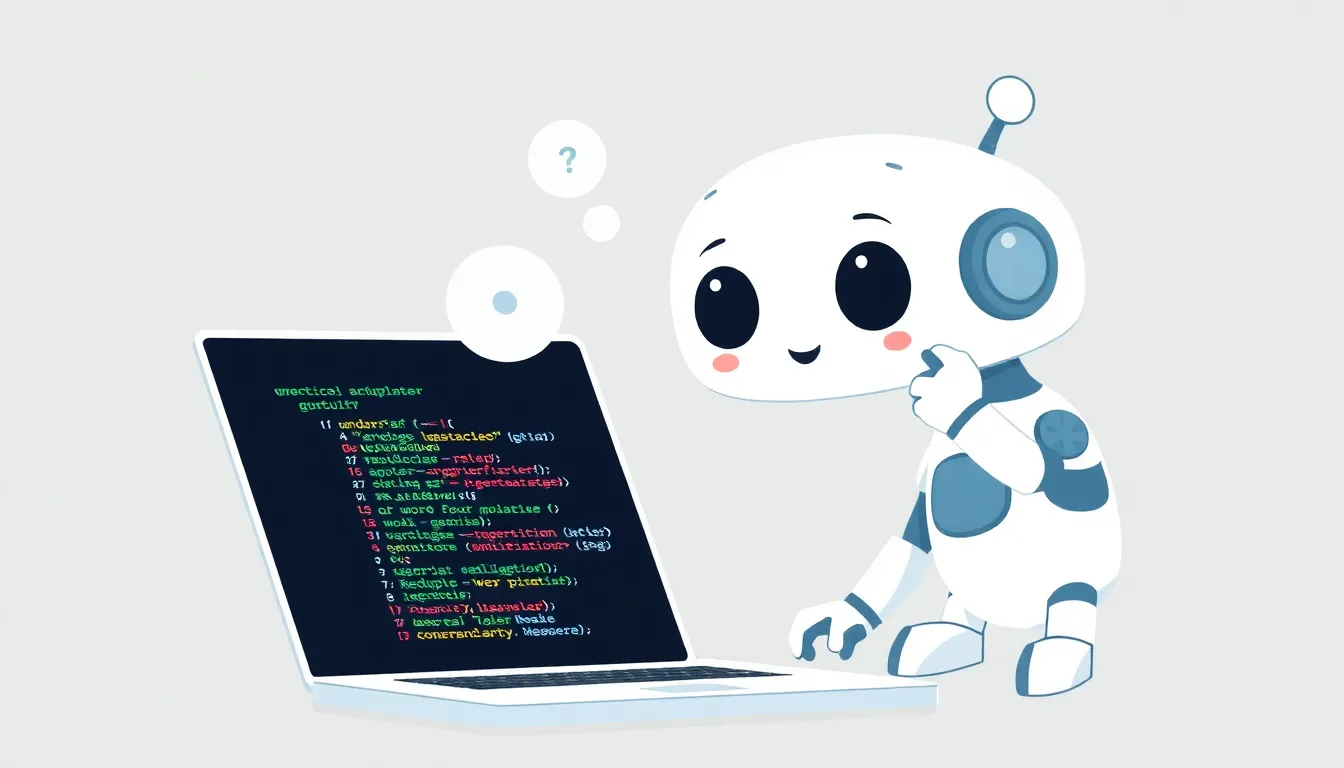 エラーメッセージを研究するかわいいロボット