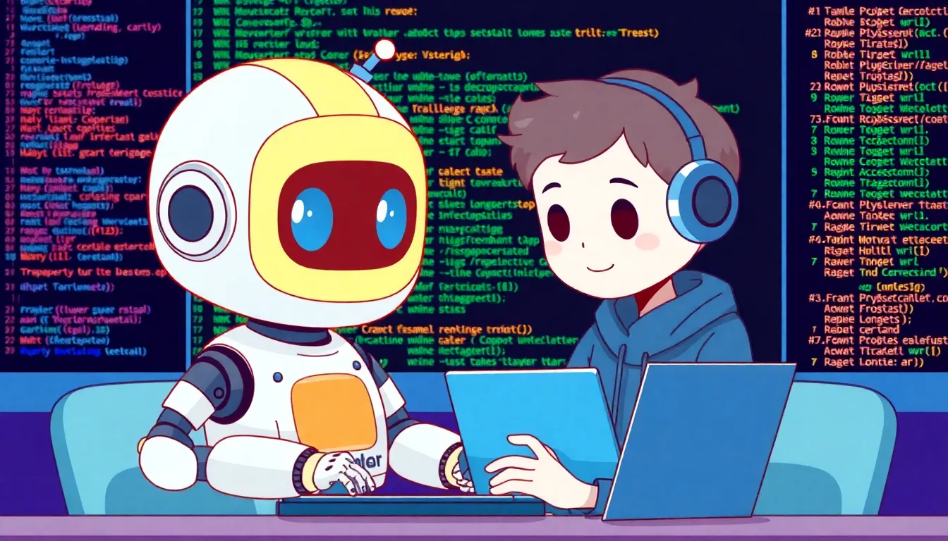 AIと人間が一緒にデバッグしているイラスト