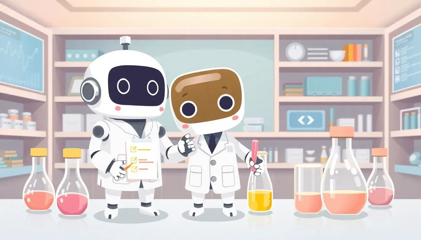 実験室で評価を行うかわいいロボット科学者