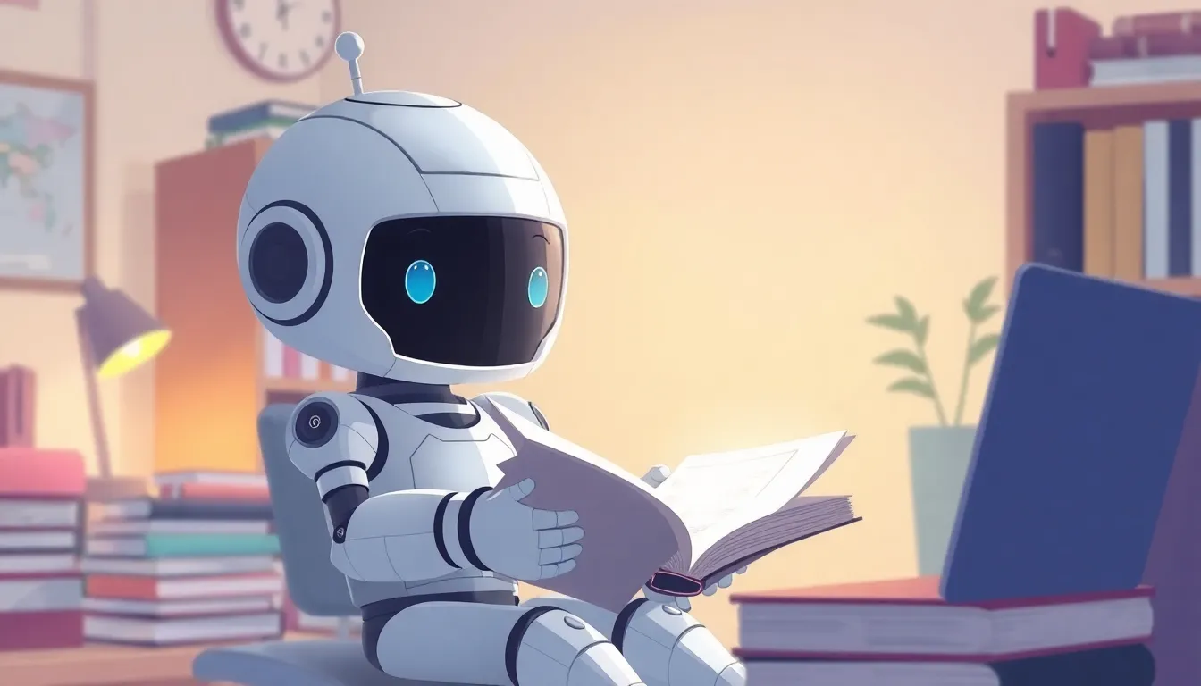 本を読むかわいいロボット