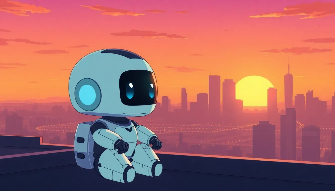 夕日を眺めるロボット