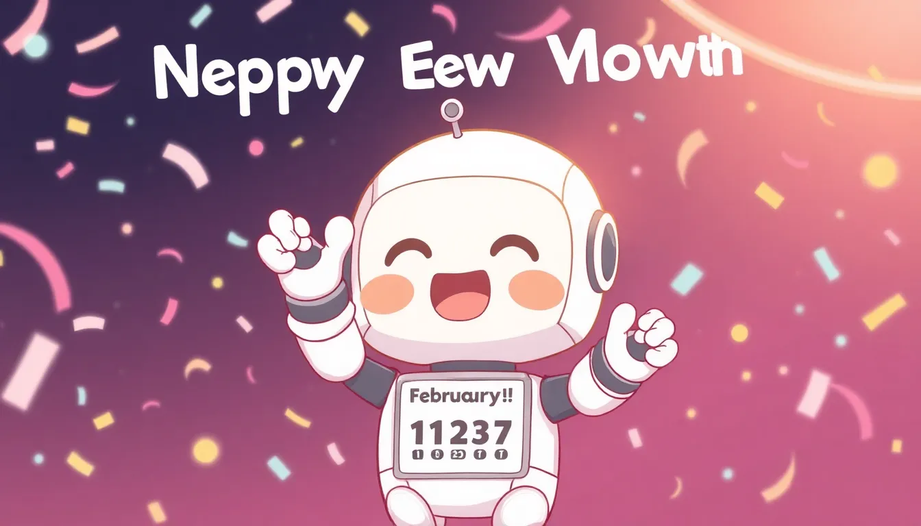 2月を祝うかわいいロボット