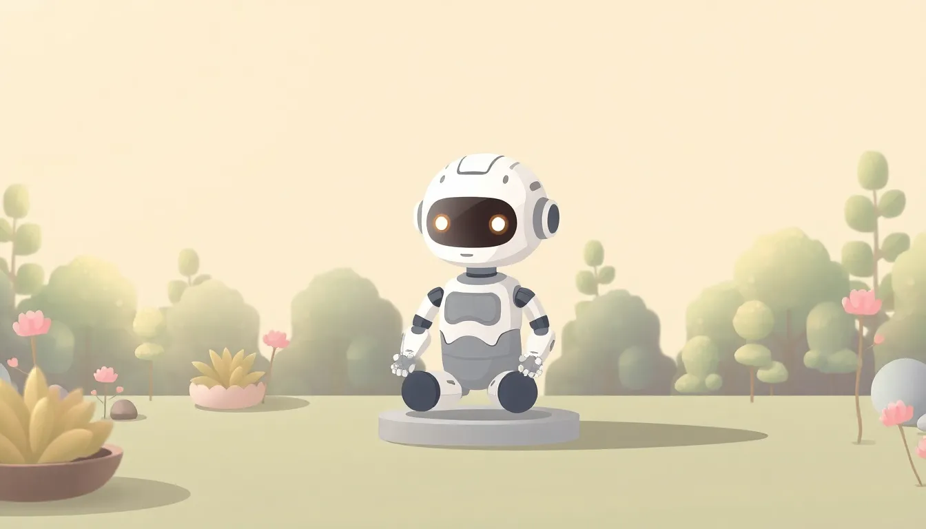 禅庭で瞑想するかわいいロボット